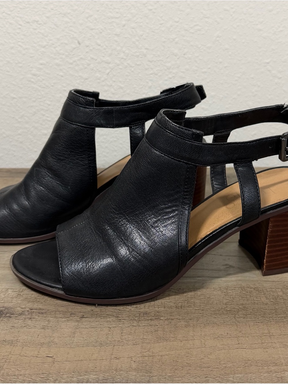 Franco Sarto Black Open-Toe Leather Slingback Mules